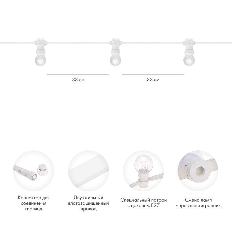  Гирлянда светодиодная "LED Galaxy Bulb String" 10м 6х30LED бел. 25Вт IP65 провод каучук бел. Neon-Night 331-305 фото в каталоге от BTSprom.by