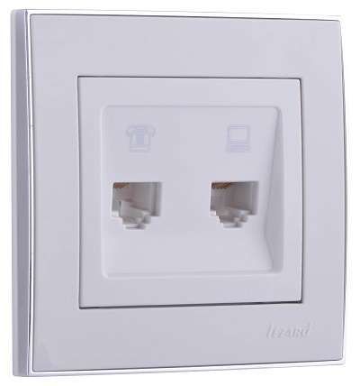розетка компьютерная + телефонная 2-м сп rain rj45 + rj11 с хром. боковой вставкой бел. lezard 703-0225-143 от BTSprom.by