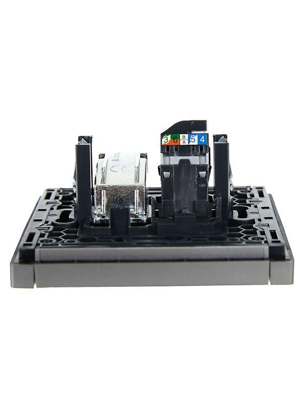  Розетка 2-м TV+RJ45 кат.5E FORTE&PIANO FP536 сталь IEK FP-AK20-1-K46 фото в каталоге от BTSprom.by