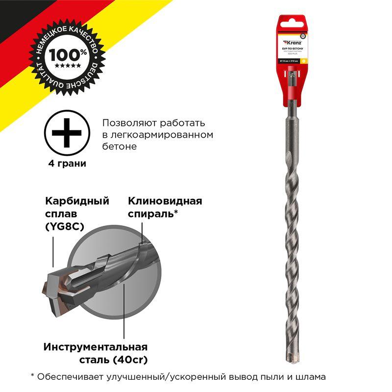 бур по бетону 14х310мм sds plus крестовая пластина kranz kr-91-0101 от BTSprom.by