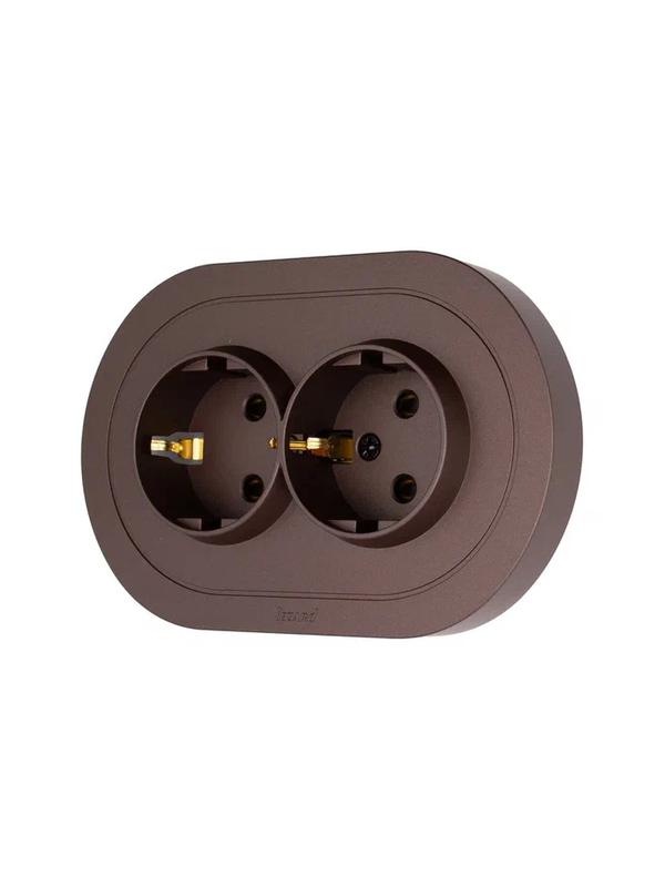  Розетка 2-м СП OSEN с заземл. ПБТ круглая механизм шоколад LEZARD 744-7300-127B фото в каталоге от BTSprom.by