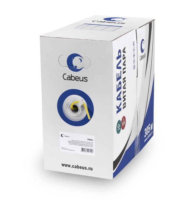 кабель витая пара u/utp кат.5e 4х2х24awg solid pvc нг(а)-ls utp-4p-cat.5e-solid-yl желт. (уп.305м) cabeus 7251c от BTSprom.by