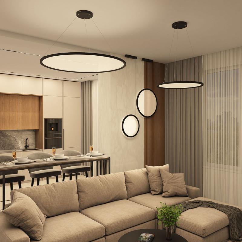  Светильник Veil подвесной горизонтальный со светодиодом H900 d1000 220В 96Вт 3000-6000К IP20 черн. алюм. DENKIRS DK6620-BK фото в каталоге от BTSprom.by