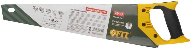  Ножовка по дереву мелкий каленый зуб 13 ТPI 3D заточка пласт.прорезиненная ручка профи 450мм FIT 40475 фото в каталоге от BTSprom.by