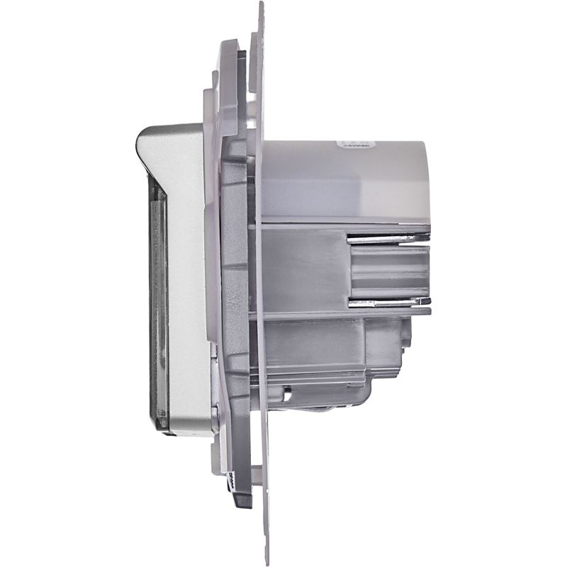  Розетка 1-м СП Inspiria 16А IP44 250В 2P+E защ. шторки с крышкой немецк. стандарт механизм алюм. IEK 673742 фото в каталоге от BTSprom.by