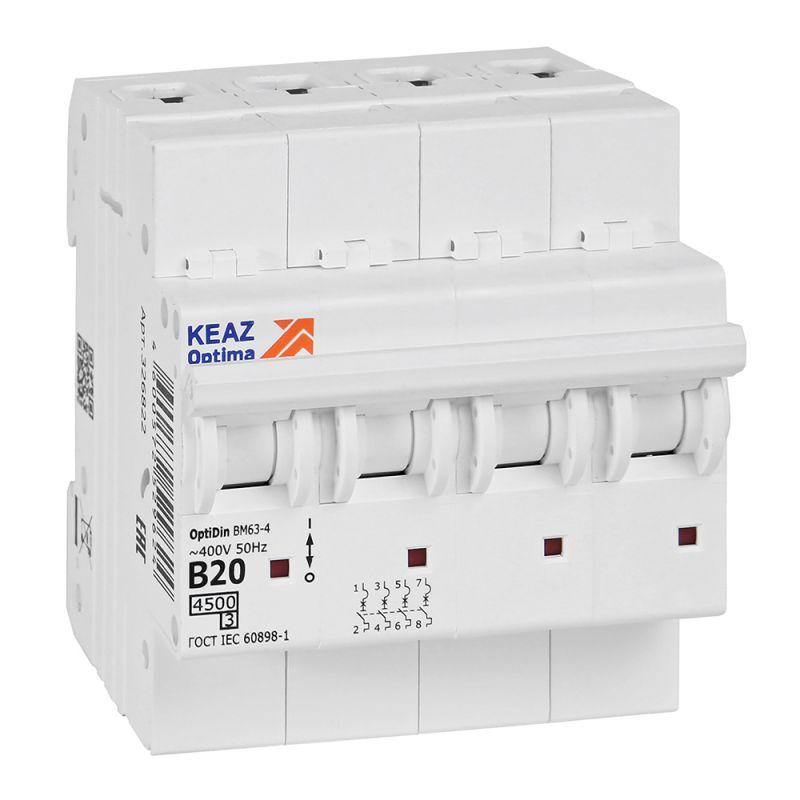 выключатель автоматический модульный optidin bm63-4b20-4.5-ухл3 кэаз 329529 от BTSprom.by