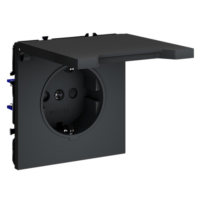  Розетка 1-м СП S70 16А с заземл. защ. шторки + крышка механизм графит Voltum VLS040307 фото в каталоге от BTSprom.by