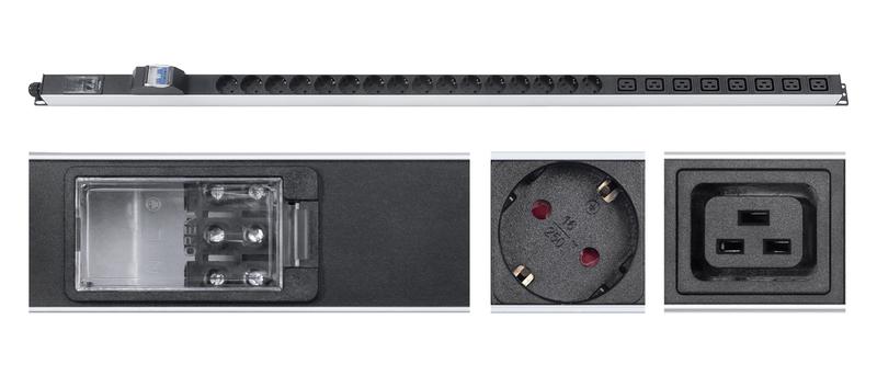 блок розеток для 19дюйм шкафов pdu-32-16s-8c19-b-t вертик. 16 розеток schuko 8 розеток iec 320 c19 32а автомат защиты алюм. корпус клем. колодка cabeus 9545c от BTSprom.by