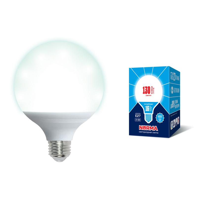 лампа светодиодная led-g95-16w/4000k/e27 /fr/nr norma 16вт матовая 4000к нейтр. бел. e27 (упак. картон) volpe ul-00004874 от BTSprom.by