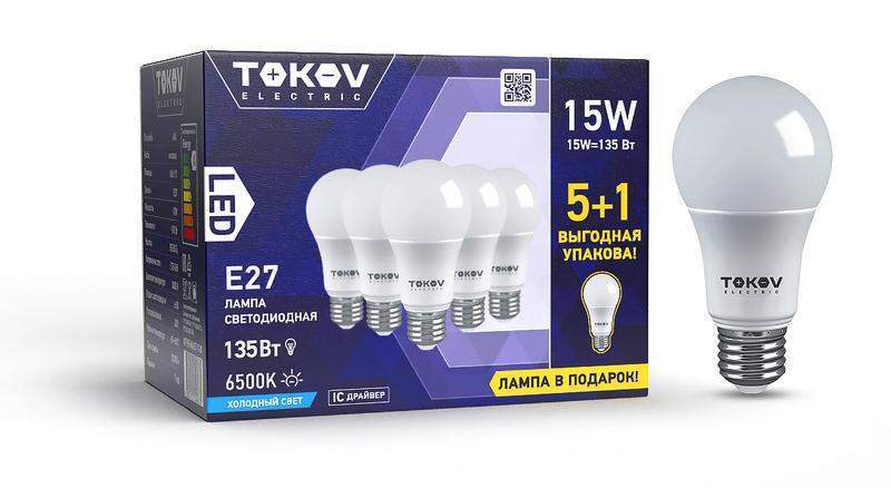 набор промо лампа светодиодная 15вт а60 6500к е27 176-264в (promo 5+1 шт) tokov electric promo-a60-e27-15-6.5k от BTSprom.by