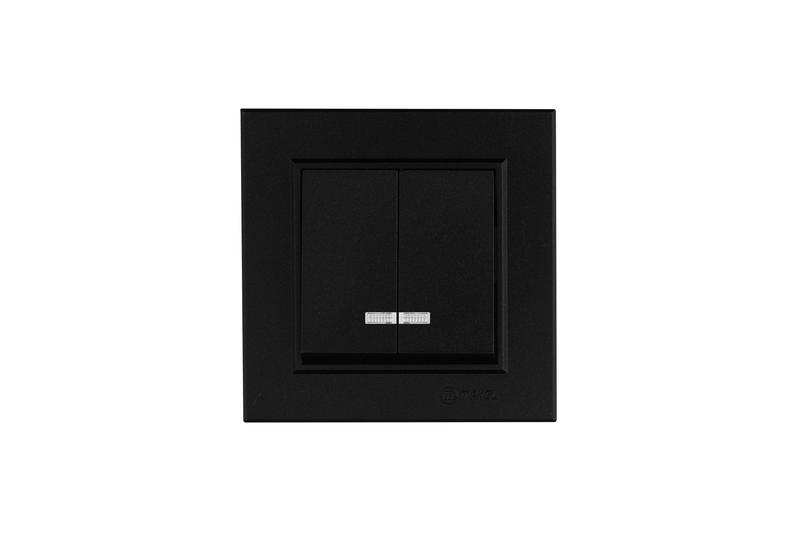 выключатель двухклавишный с подстветкой karea черн. makel 56054023 от BTSprom.by