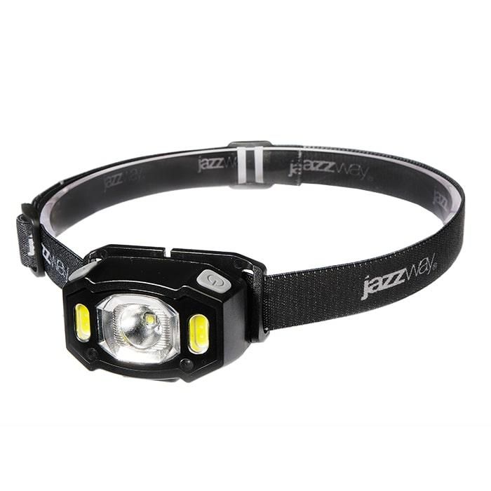 фонарь аккумуляторный налобный accuh3-l5w-bk led 5вт + 2хred smd ip54 5 режимов: 100проц. 180лм 3.5ч/50проц. 110лм 5.5ч/30проц. 65лм 15ч/красн. 28ч/мигающ. красн. 12ч аккум. управл. жестами черн. jazzway 5036703 от BTSprom.by