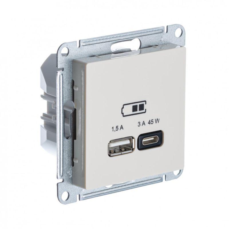розетка usb atlasdesign тип a+c 45вт qc pd высокоскор. зу механизм беж. se atn000229 от BTSprom.by