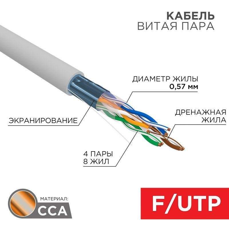 кабель витая пара f/utp кат.6 4х2х23awg омедненный алюм. сер. (уп.305м) proconnect 01-0147-3 от BTSprom.by