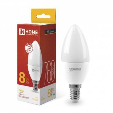 лампа светодиодная led-свеча-vc 8вт свеча 3000к тепл. бел. e14 760лм 230в in home 4690612020426 от BTSprom.by