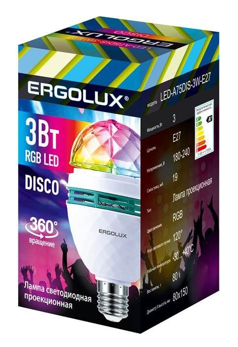 лампа светодиодная disco 3вт е27 rgb 220-240в led-a75dis-3w-e27 ergolux 14541 от BTSprom.by