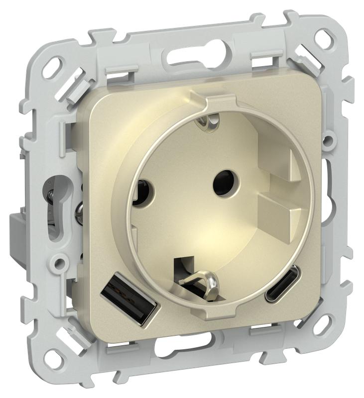 розетка 1-м сп flite рсюшс11-0-флш 16а с usb a+c 20вт с заземл. с защ. шторками механизм шампань iek fi-r14-16-u22-020-k37 от BTSprom.by