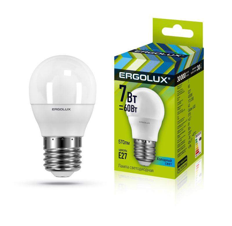 лампа светодиодная led-g45-7w-e27-4500k 172-265в "шар" ergolux 12145 от BTSprom.by