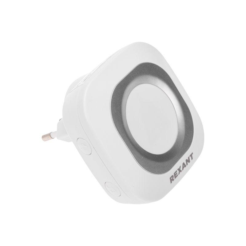  Звонок беспроводной дверной в розетку мигающий 36 мелодий IP44 бел./сер. Rexant 73-0090 фото в каталоге от BTSprom.by