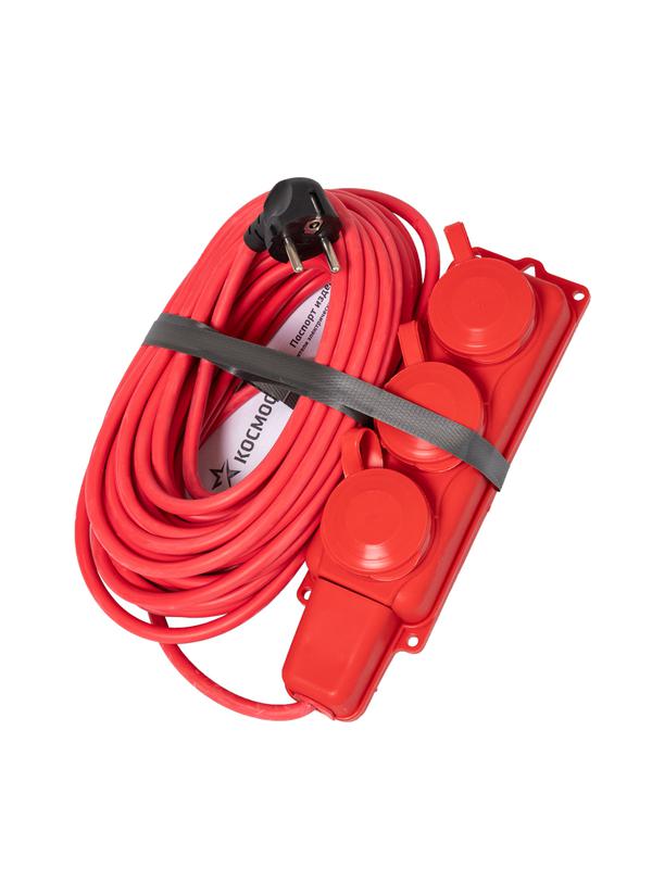 удлинитель на каучуковой колодке 3х15м 16а ip44 250в 4квт каучук кг 3х2.5 красн. ухз16 россия космос yksm15m-3g(16a)kg-r от BTSprom.by