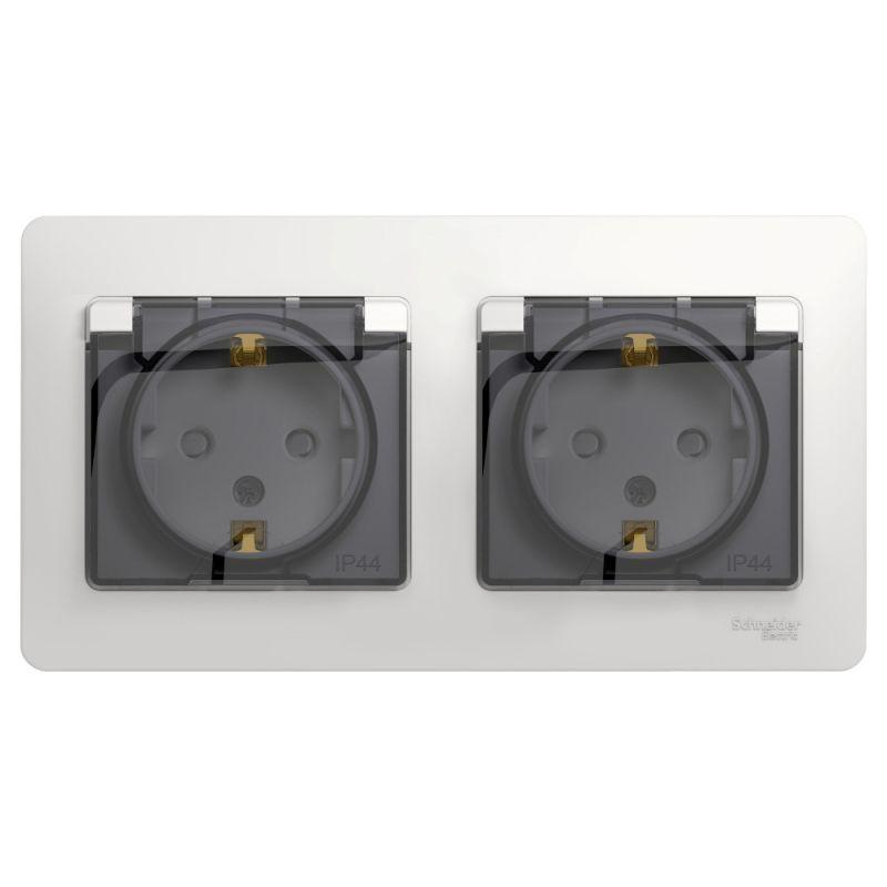 розетка 2-м сп 2мод. glossa 16а ip44 с заземл. защ. шторки в сборе бел. se gsl000147 от BTSprom.by