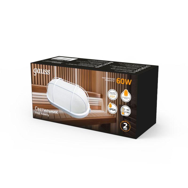  Светильник "Банник" 60Вт E27 IP54 105х85х212мм НБП овал настенно-потолочный с решеткой GAUSS 926602216 фото в каталоге от BTSprom.by