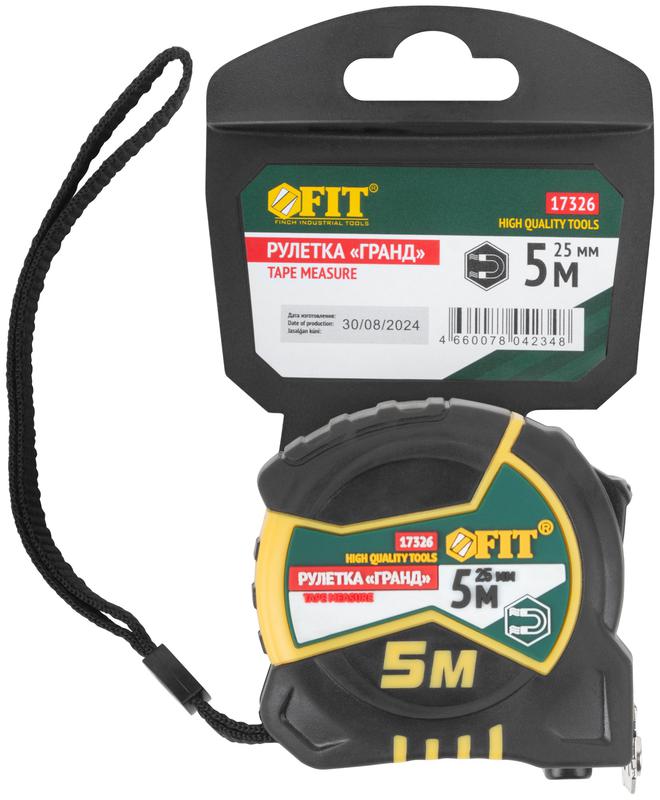  Рулетка Гранд 5мх25мм калибр. лента; нейлон. покрытие; магн. крючок; двойной стопор; прорезиненный корпус FIT 17326 фото в каталоге от BTSprom.by