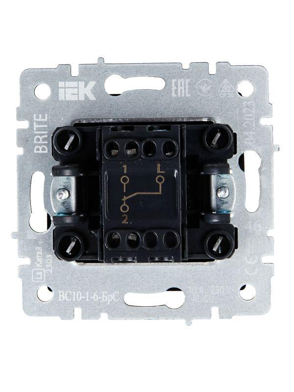  Выключатель проходной 1-кл. СП BRITE ВС10-1-6-БрС 10А механизм сталь IEK BR-V12-0-10-K46 фото в каталоге от BTSprom.by
