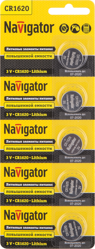 элемент питания литиевый cr1620 94 780 nbt-cr1620-bp5 (блист.5шт) navigator 94780 от BTSprom.by