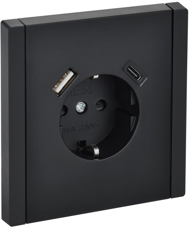 розетка forte&piano fp147 16а usb a+c 18вт с заземл. защ. шторки винт. крепл. черн. iek fp-r14-16-u22-018-k02 от BTSprom.by