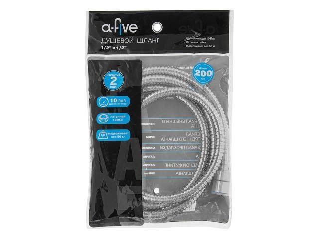 шланг душевой, sus/epdm, 1/2" г-г 200 см, хром, a-five (гайка латунь (anti-twist), 10 бар) a5-022 от BTSprom.by
