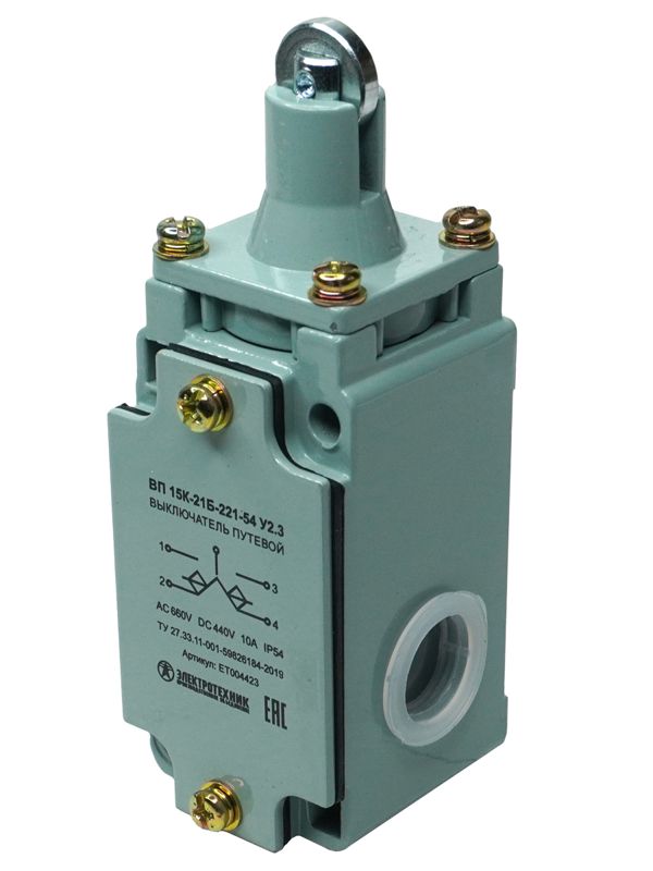 выключатель конечн. вп 15к-21б-221-54 у2.3 толкатель с роликом; полумгновенный ip54 электротехник et004423 от BTSprom.by