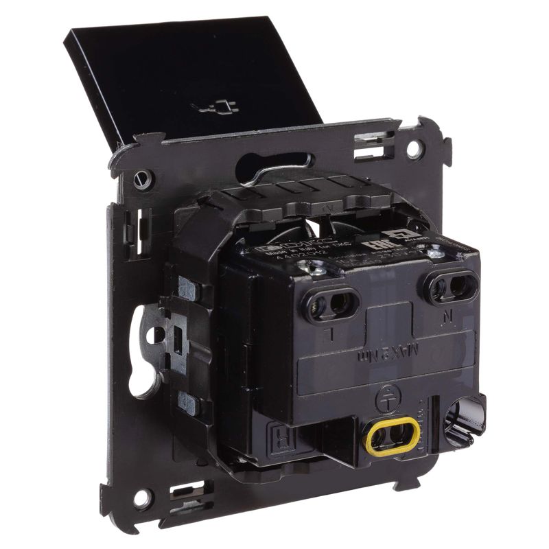  Розетка 1-м СП 2мод. Avanti "Черный квадрат" 16А IP41 2P+E защ. шторки с крышкой черн. DKC 4402013 фото в каталоге от BTSprom.by