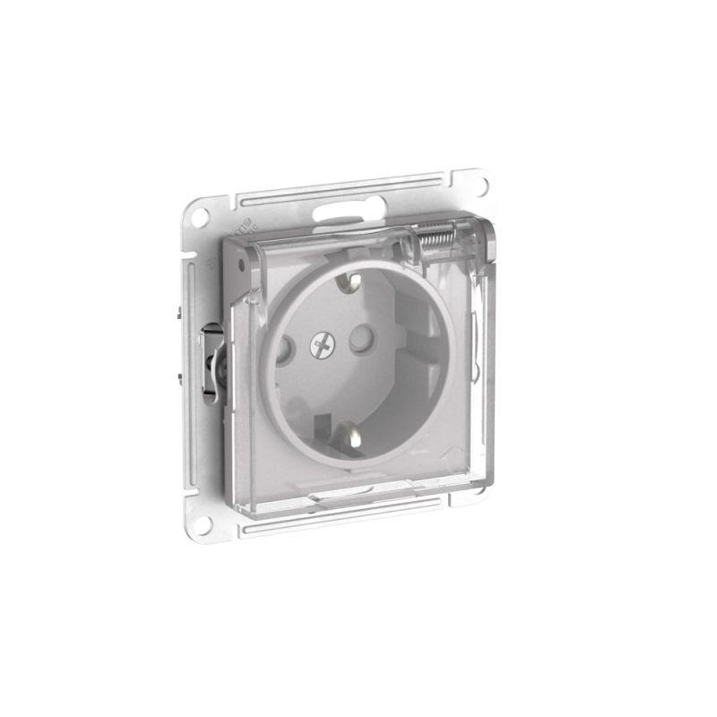розетка atlasdesign aqua 16а ip44 с заземл. защ. шторки с прозр. крышкой быстрозажим. клем. механизм алюм. se atn440346s от BTSprom.by