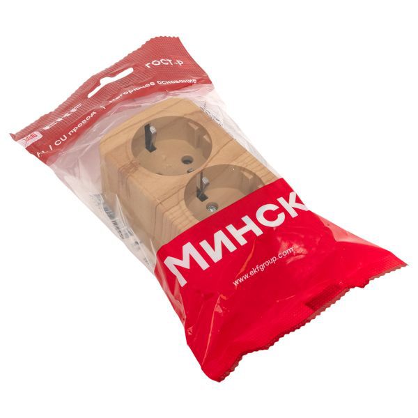  Розетка 2-м ОП Минск 16А IP20 с заземл. свет. дерево EKF EGR16-128-30 фото в каталоге от BTSprom.by