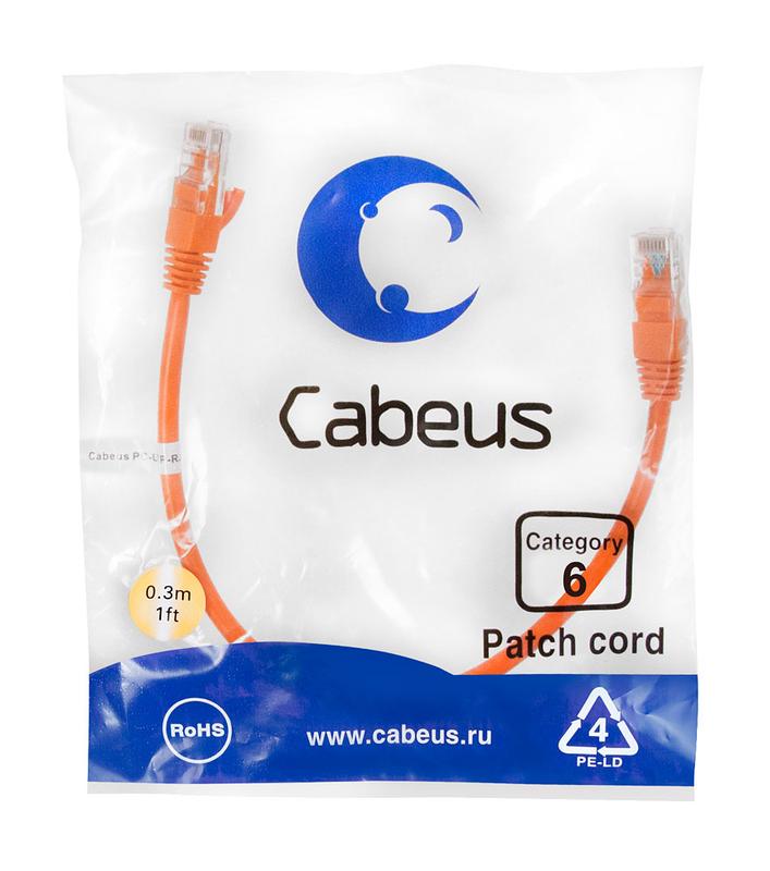 патч-корд u/utp кат.6 pc-utp-rj45-cat.6-0.3m-or 2xrj45/8p8c неэкранир. pvc 0.3м оранж. cabeus 8696c от BTSprom.by