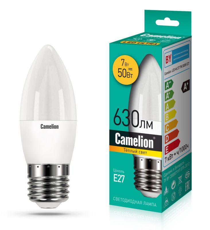 лампа светодиодная ledrb/7-c35/830/e27 7вт 220в led-m c37 3000к e27 camelion 15055 от BTSprom.by