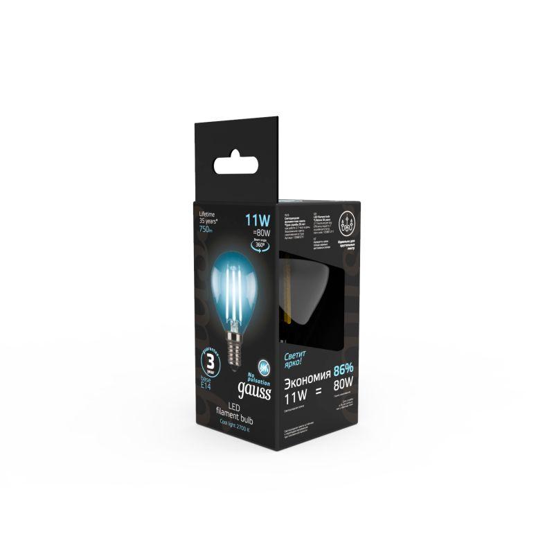Лампа светодиодная филаментная Black Filament 11Вт P45 шар 4100К нейтр. бел. E14 830лм GAUSS 105801211 фото в каталоге от BTSprom.by
