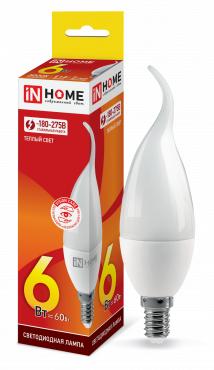 лампа светодиодная led-свеча на ветру-vc 6вт свеча на ветру 3000к тепл. бел. e14 540лм 230в in home 4690612030371 от BTSprom.by