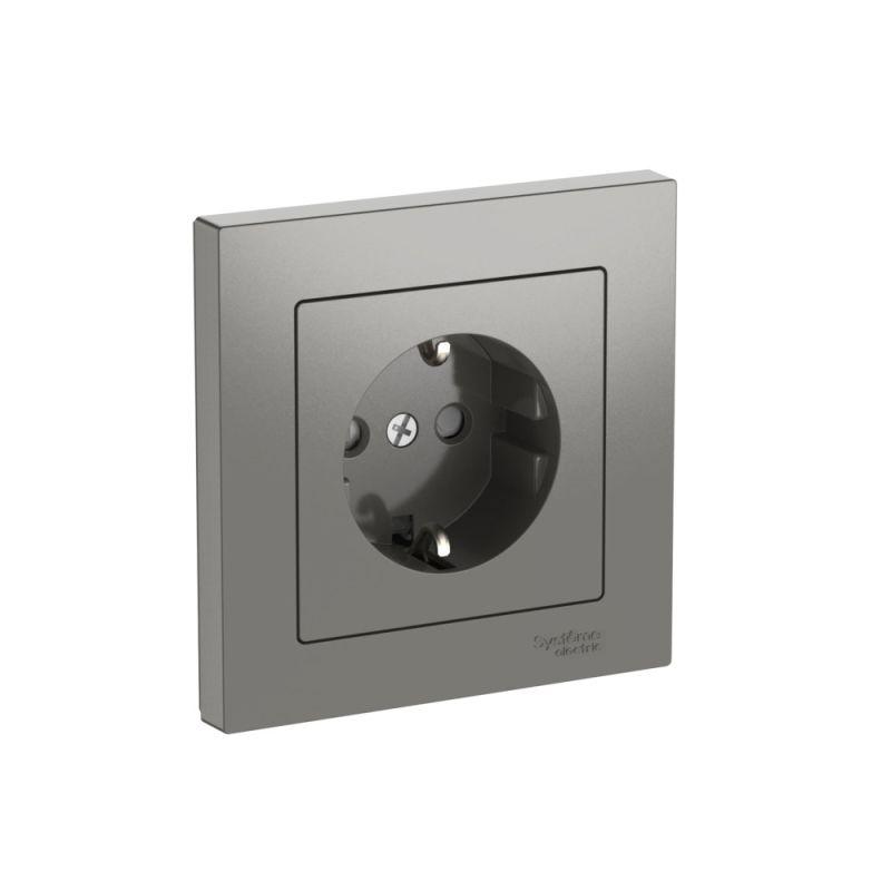 розетка atlasdesign 16а с заземл. защ. шторки быстрозажим. клем. в сборе сталь se atn000944s от BTSprom.by