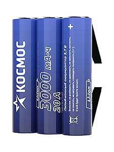 аккумулятор li-ion 18650 3000ма.ч без защиты с выводами под пайку (уп.3шт) космос koc18650li30pas3 от BTSprom.by