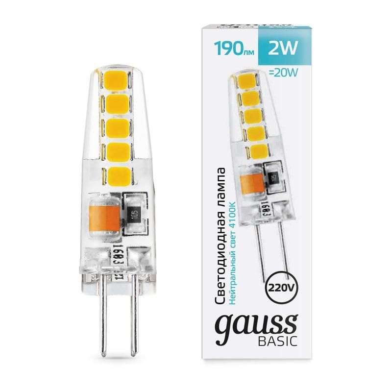 лампа светодиодная basic g4 2вт 4100к 190лм ac220-240в силикон gauss 1169722 от BTSprom.by