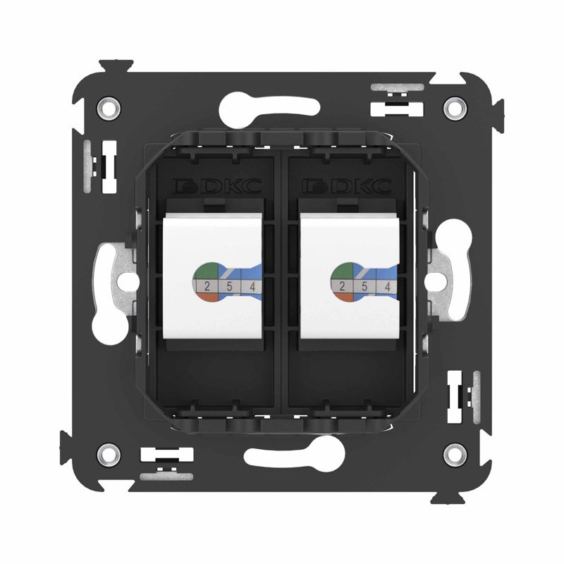  Розетка компьютерная 2-м СП Avanti "Черный матовый" RJ45 кат.6A без шторок механизм DKC 4412674 фото в каталоге от BTSprom.by