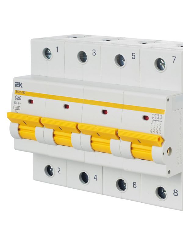  Выключатель автоматический модульный 4п C 80А 15кА ВА47-150 KARAT IEK MVA50-4-080-C фото в каталоге от BTSprom.by
