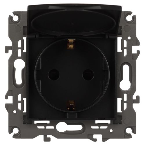  Розетка 1-м СП Эра Elegance 14-2103-05 16А IP20 16AX 250В 2P+E Schuko защ. шторки с крышкой антрацит Эра Б0034282 фото в каталоге от BTSprom.by