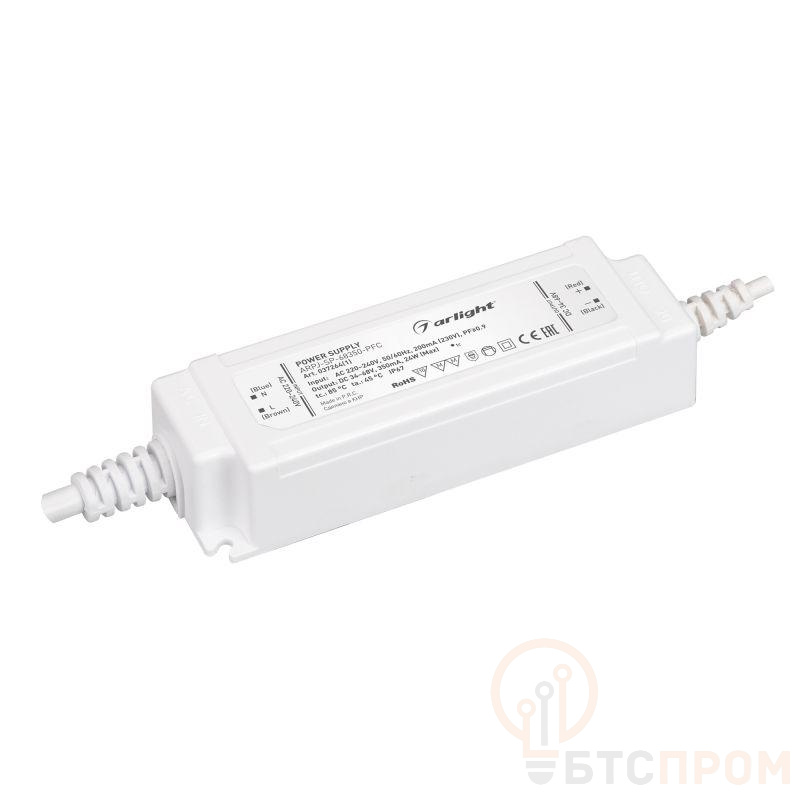 Блок питания ARPJ-SP-68350-PFC (24Вт 34-68В 0.35А) IP67 пластик Arlight 037264(1) фото в каталоге от BTSprom.by  Блок питания ARPJ-SP-68350-PFC (24Вт 34-68В 0.35А) IP67 пластик Arlight 037264(1) фото в каталоге от BTSprom.by