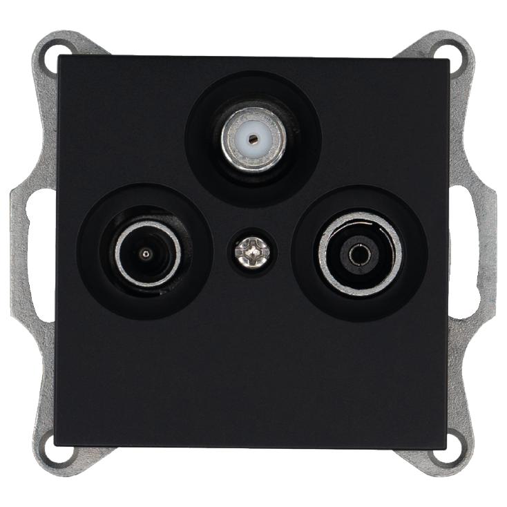 розетка телевизионная проходная tv + fm + sat 3-м ф9.5мм механизм черн. матов. soft touch jasmart g6207pb от BTSprom.by