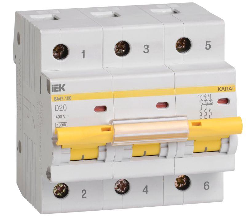 выключатель автоматический модульный 3п d 20а 10ка ва47-100 karat iek mva40-3-020-d от BTSprom.by