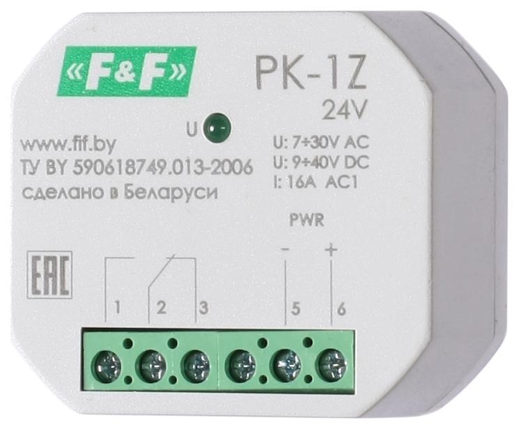 реле промежуточное pk-1z/24 7-30 ac 9-40 dc 16а для установки в монтажную коробку d60мм 1no/nc ip20 f&f ea06.001.046 от BTSprom.by