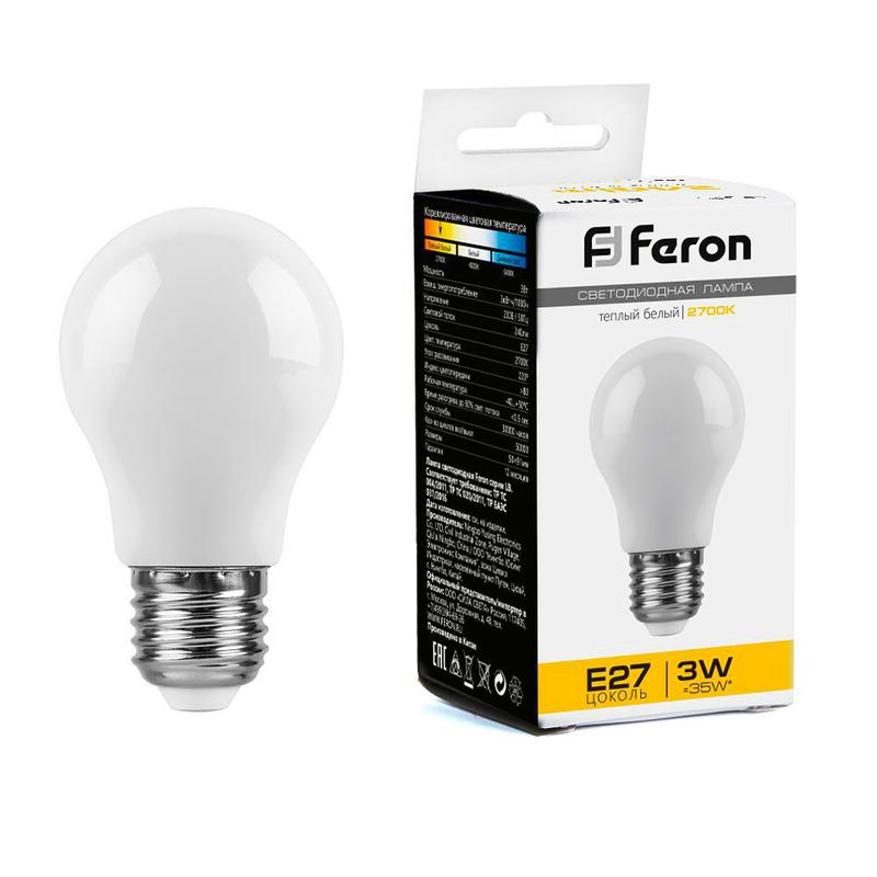 лампа светодиодная 3вт 230в e27 2700к a50 lb-375 матов. feron 38266 от BTSprom.by